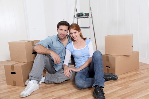 Packed boxes prepared for a Deptford home move